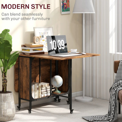 Folding Dining Table, Extendable Kitchen Table, Rustic Brown, 6 Wheels, Brown Dining Tables at Gallery Canada