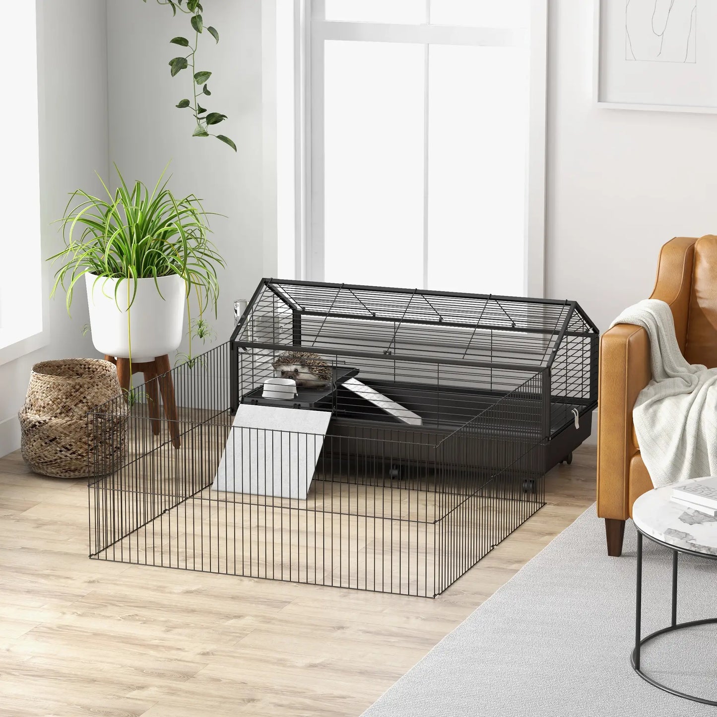 Metal Small Animal Cage, Rabbit Cage, Guinea Pig, Chinchilla, Hedgehog, 47.2" L x 66.9" W x 24.4"H Houses & Habitats at Gallery Canada