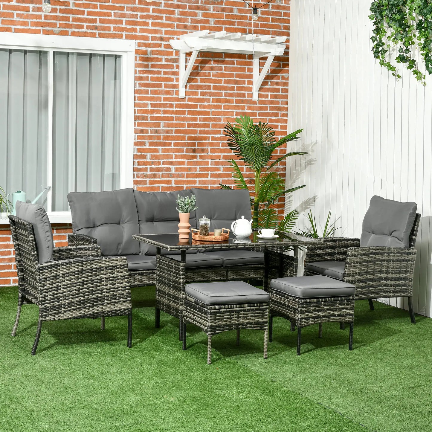 6-Piece Patio Set, Chairs, Ottomans, Sofa, Glass Table, Grey Patio Furniture Sets at Gallery Canada