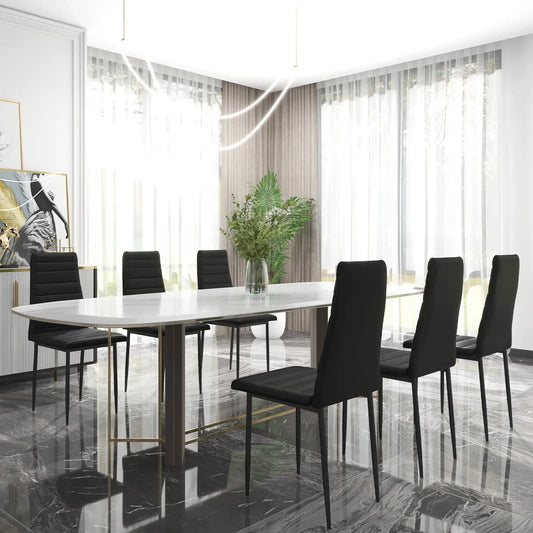 Modern PU Leather Dining Chairs, Set of 6, Metal Legs, Black Bar Stools Black at Gallery Canada
