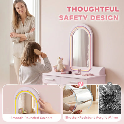 Kids Vanity Set with Stool, LED Mirror, Pink Kids Bedroom Furniture at Gallery Canada