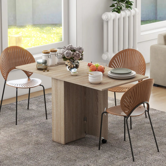Extendable Dining Table, Collapsible w/ 2-Tier Shelves, Rolling Casters, Nature Wood Dining Tables Natural at Gallery Canada