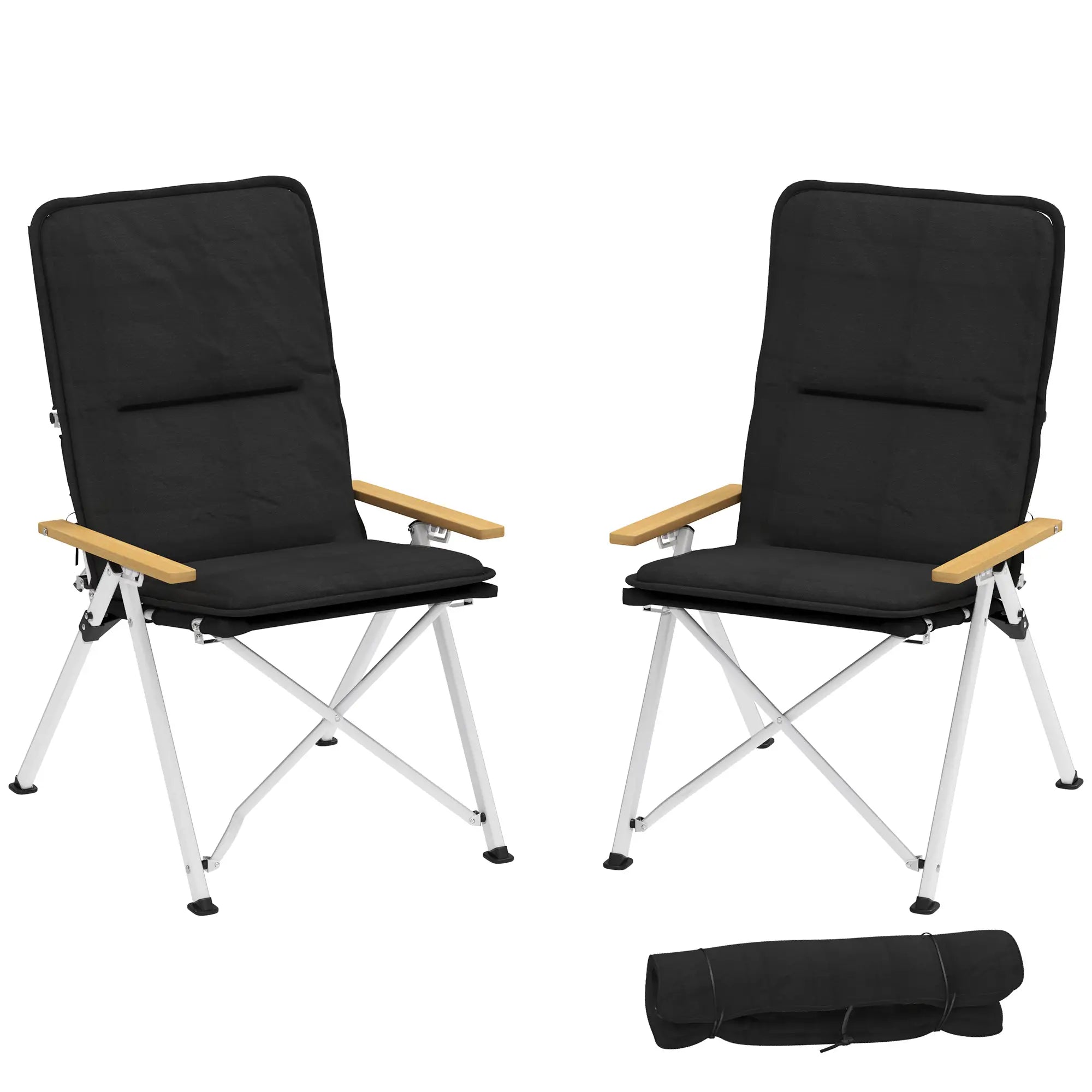 Portable Folding Camp Chairs 2 Pack, Padded Seat, High Back Recliner, Black Picnic Tables & Camping Chairs at Gallery Canada