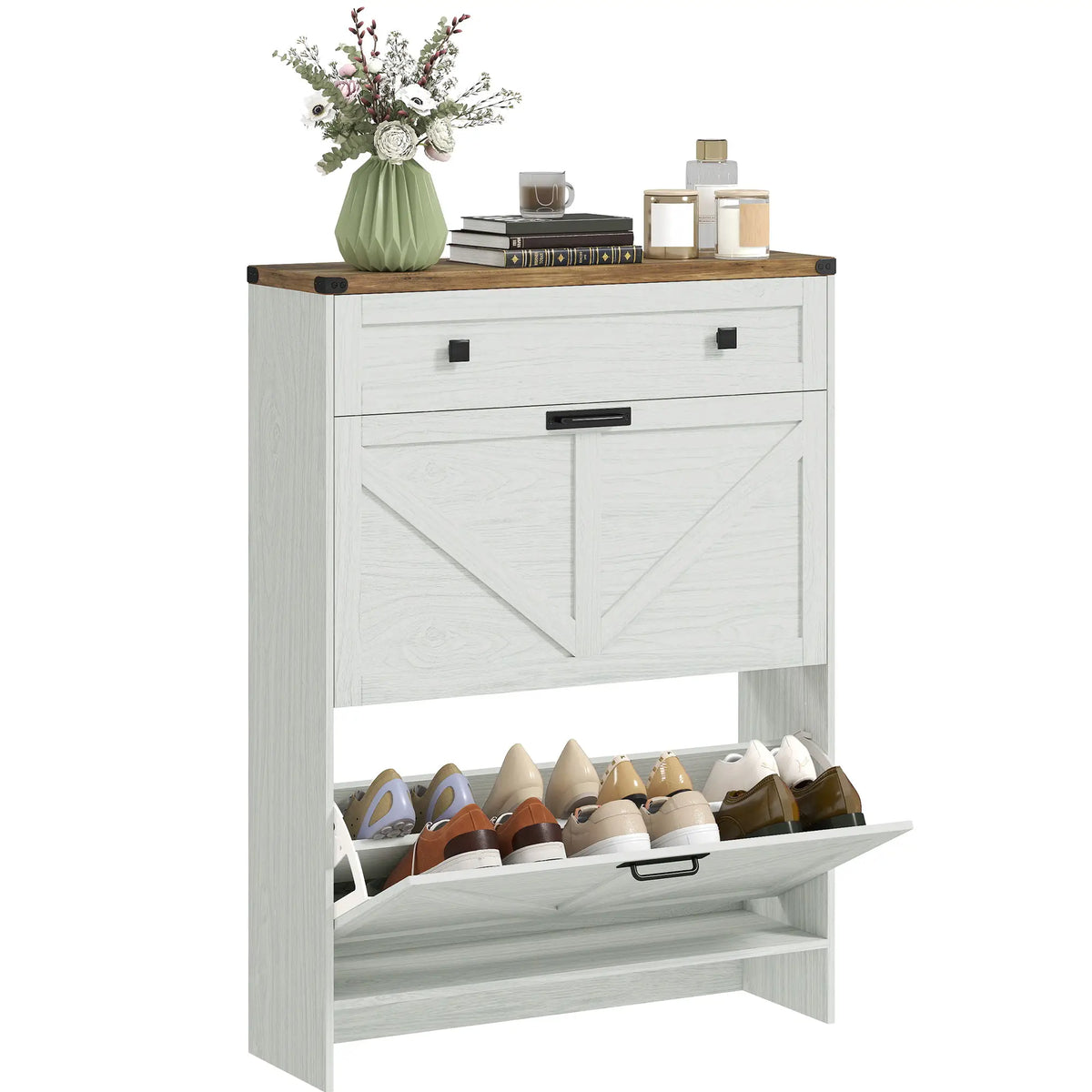 Narrow Shoe Storage Cabinet, 2 Flip Drawers, 1 Drawer, 12 Pairs, White Shoe Storage Cabinets & Racks at Gallery Canada
