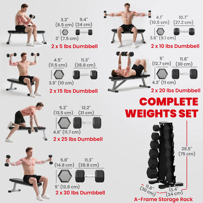 Hex Dumbbell Weight Set With Vertical Rack, 210lbs Dumbbells & Barbells at Gallery Canada