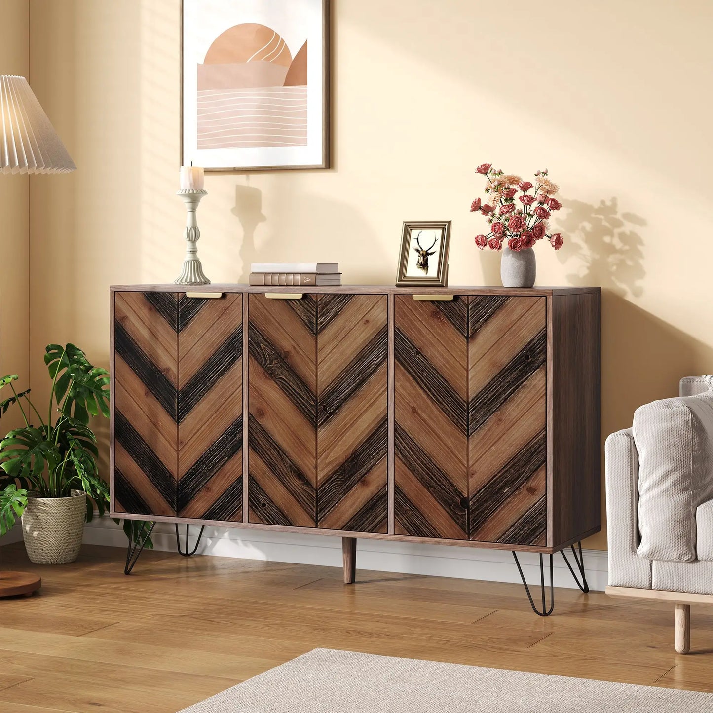 Three-Door Sideboard, Adjustable Shelves, 47" L x 14" W x 29.5" H, Natural Console Tables at Gallery Canada