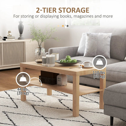 2 Tier Coffee Table with Storage, Rectangular, Nature Wood, Wood Coffee Tables at Gallery Canada