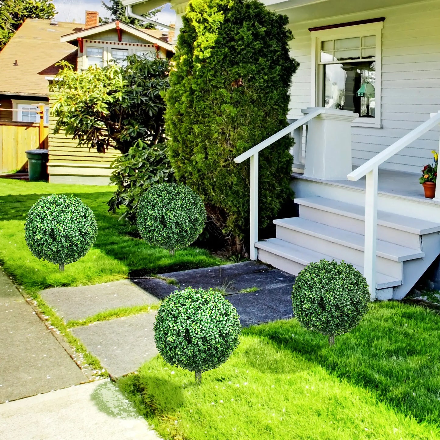 Artificial Boxwood Trees, Set of 2 Ball Topiary, UV Resistant Artificial Trees at Gallery Canada