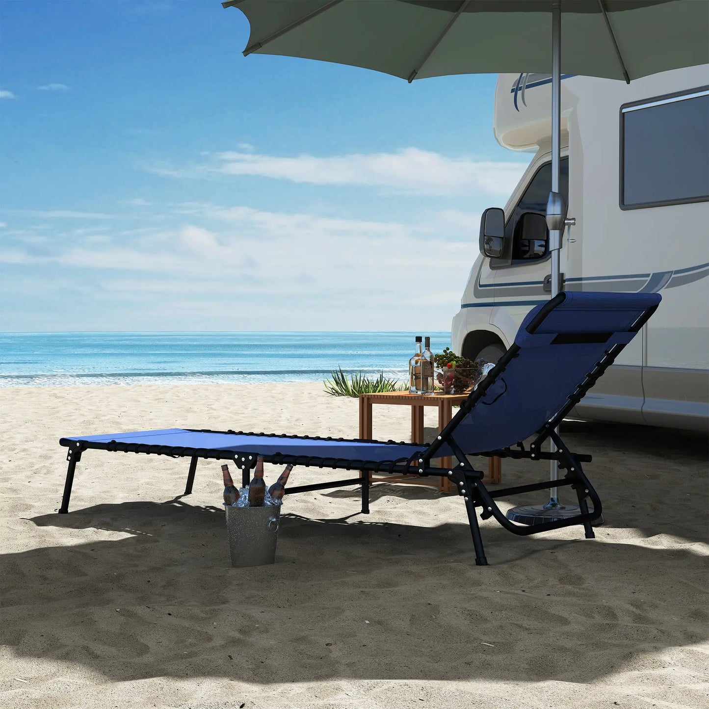 Outdoor Folding Lounge Chair, 4-Level Adjustable, Navy Blue Lounger Chairs at Gallery Canada