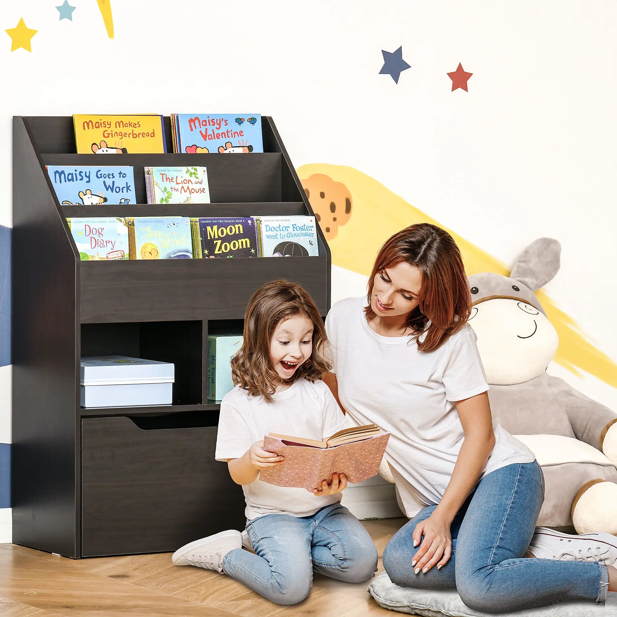 Kids Bookcase, Multi-Shelf Organizer with Drawer, Brown Baby & Kids Storage at Gallery Canada