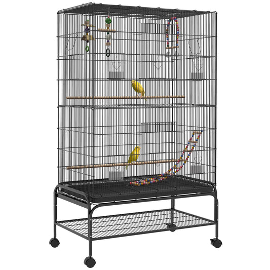 63" Bird Cage With Open Top, Stand, Toys, Removable Tray, Storage Shelf Bird Cages Black at Gallery Canada