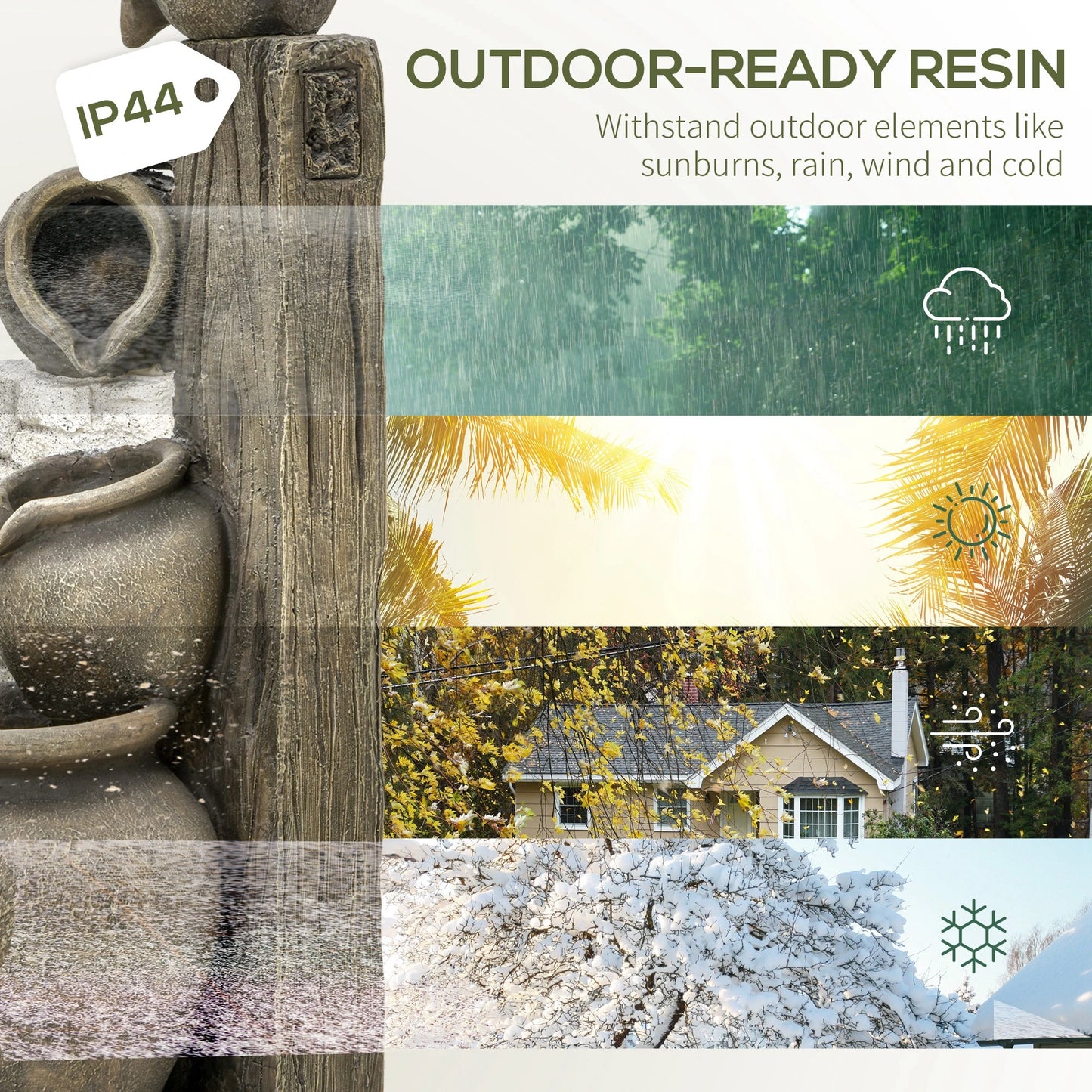 4-Tier Rustic Resin Outdoor Waterfall Fountain, Adjustable Flow Water Fountains at Gallery Canada