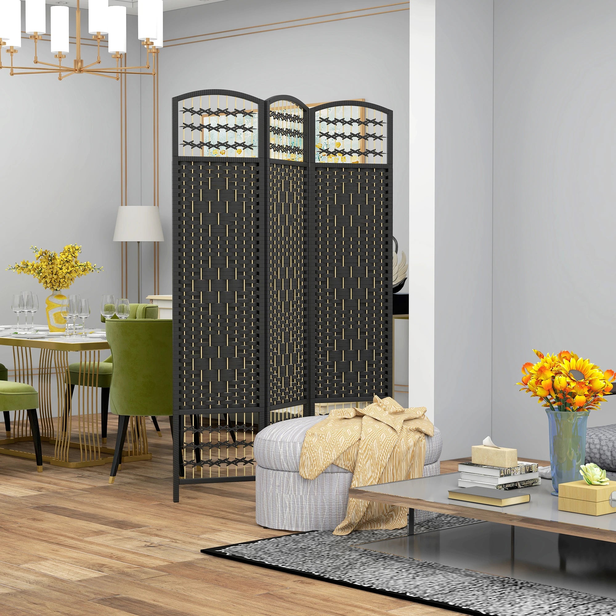 3 Panel Folding Room Divider, Portable Privacy Screen, Black Room Dividers at Gallery Canada