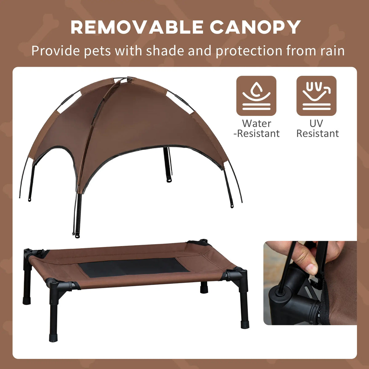 Elevated Dog Bed with Canopy, Portable Dog Cot, 30" x 24" x 29", Coffee Elevated Dog Beds at Gallery Canada