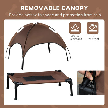 Elevated Dog Bed with Canopy, Portable Dog Cot, 30" x 24" x 29", Coffee Elevated Dog Beds at Gallery Canada