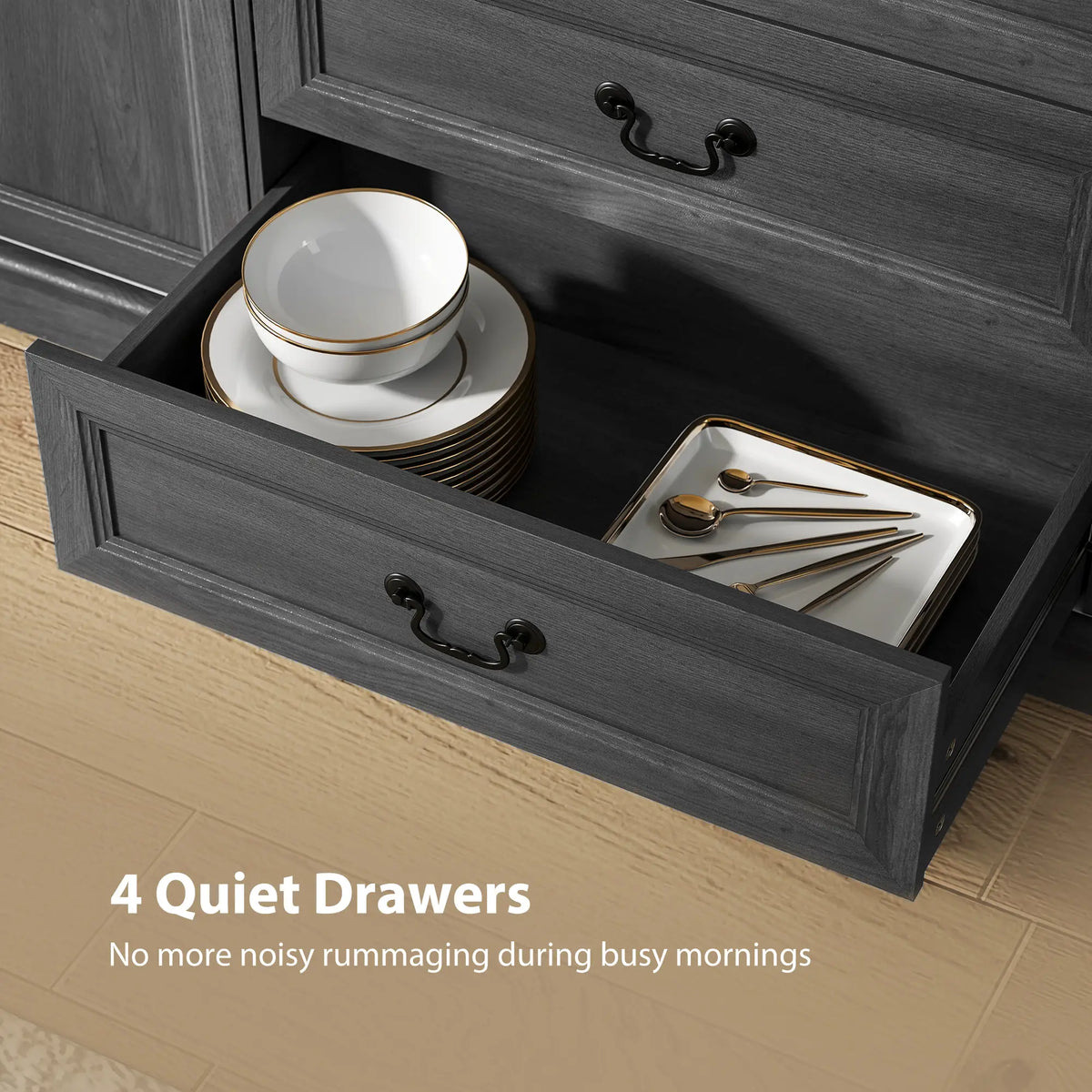 Farmhouse Sideboard with Charging Station, 58" Buffet Cabinet, Black Storage Cabinets at Gallery Canada