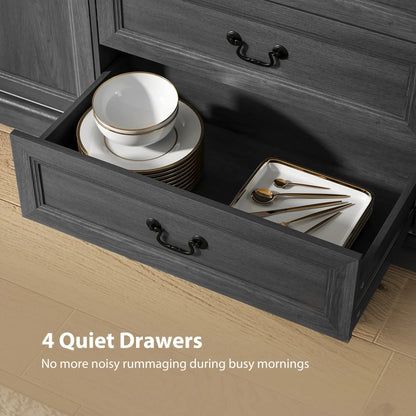 Farmhouse Sideboard with Charging Station, 58" Buffet Cabinet, Black Storage Cabinets at Gallery Canada