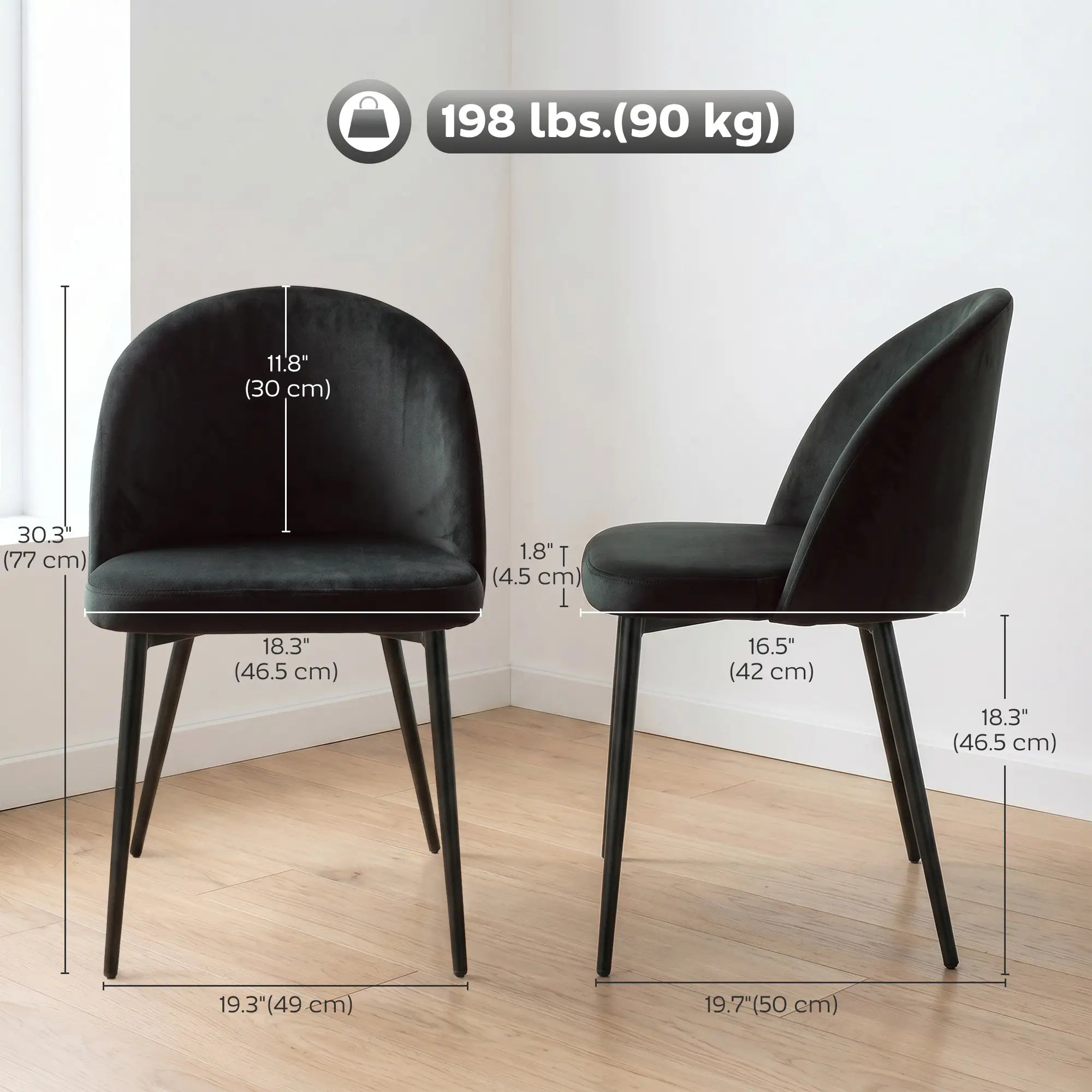 Set of 2 Mid-Back Dining Chairs, Velvet Upholstery, Black Bar Stools at Gallery Canada
