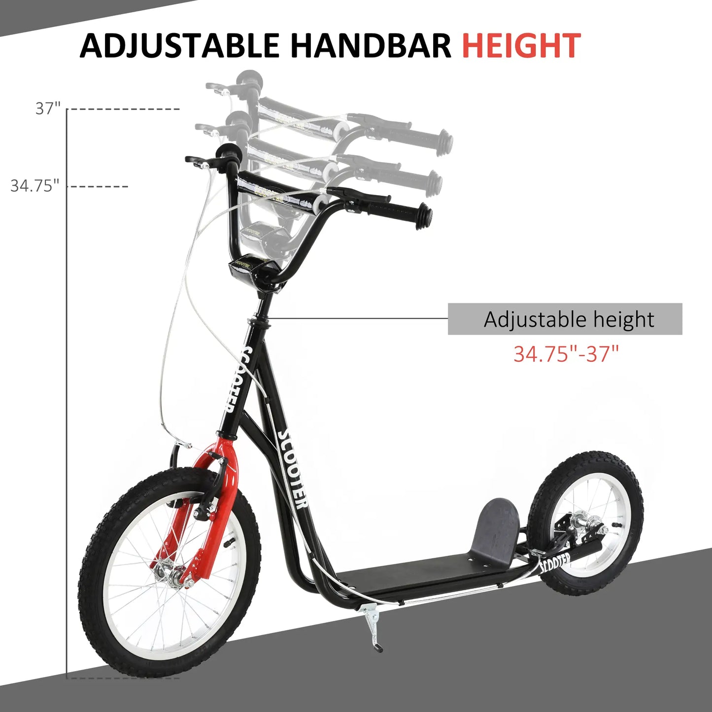 Youth Kick Scooter, Adjustable Handlebar, 16'' Inflatable Wheel, Black Scooters at Gallery Canada