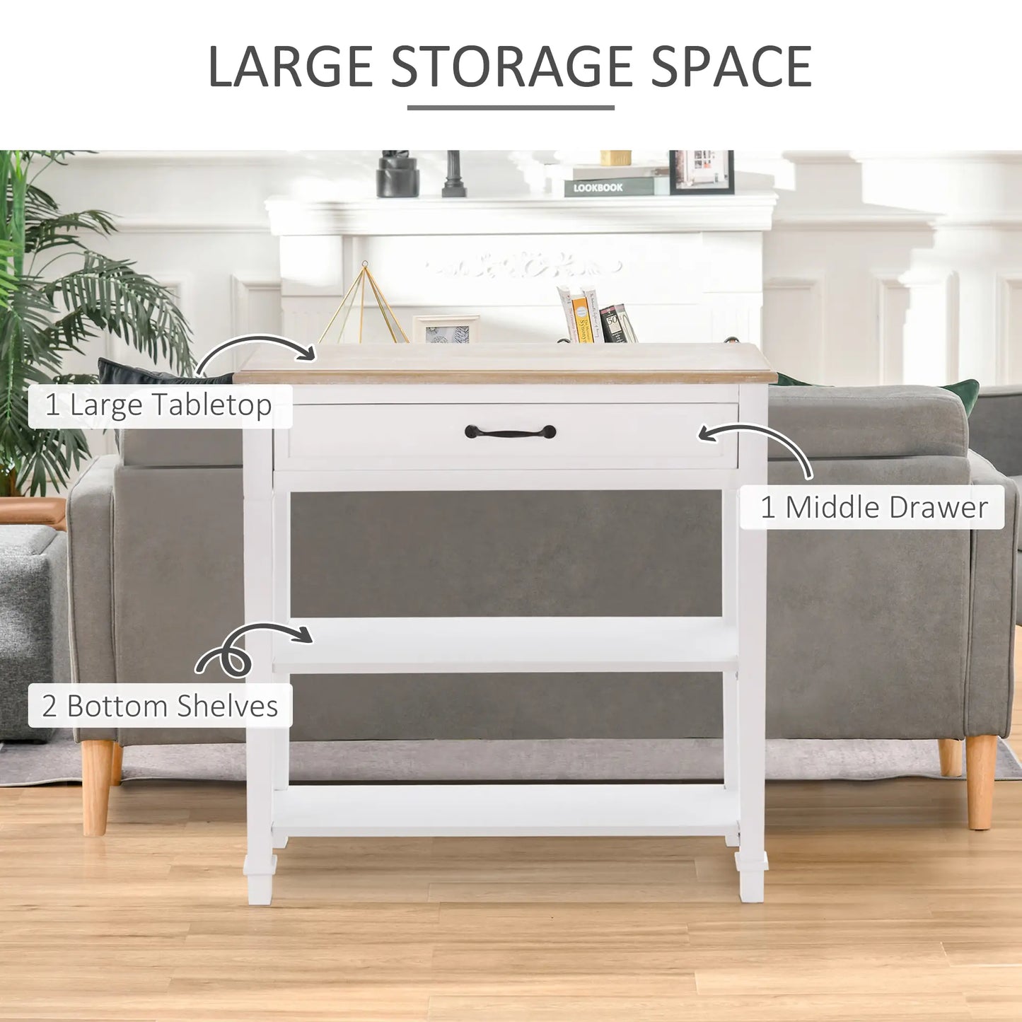 Modern Console Table with Drawer, 2 Shelves, White Console Tables at Gallery Canada