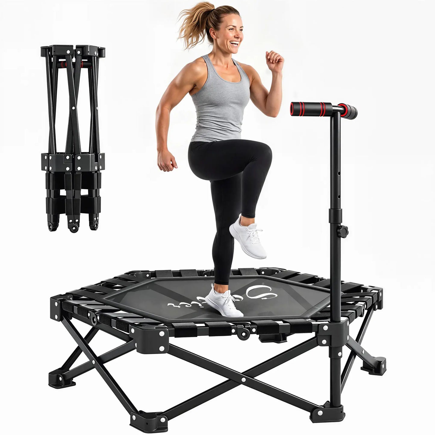 42" Foldable Mini Trampoline with Adjustable Foam Handle Trampolines at Gallery Canada