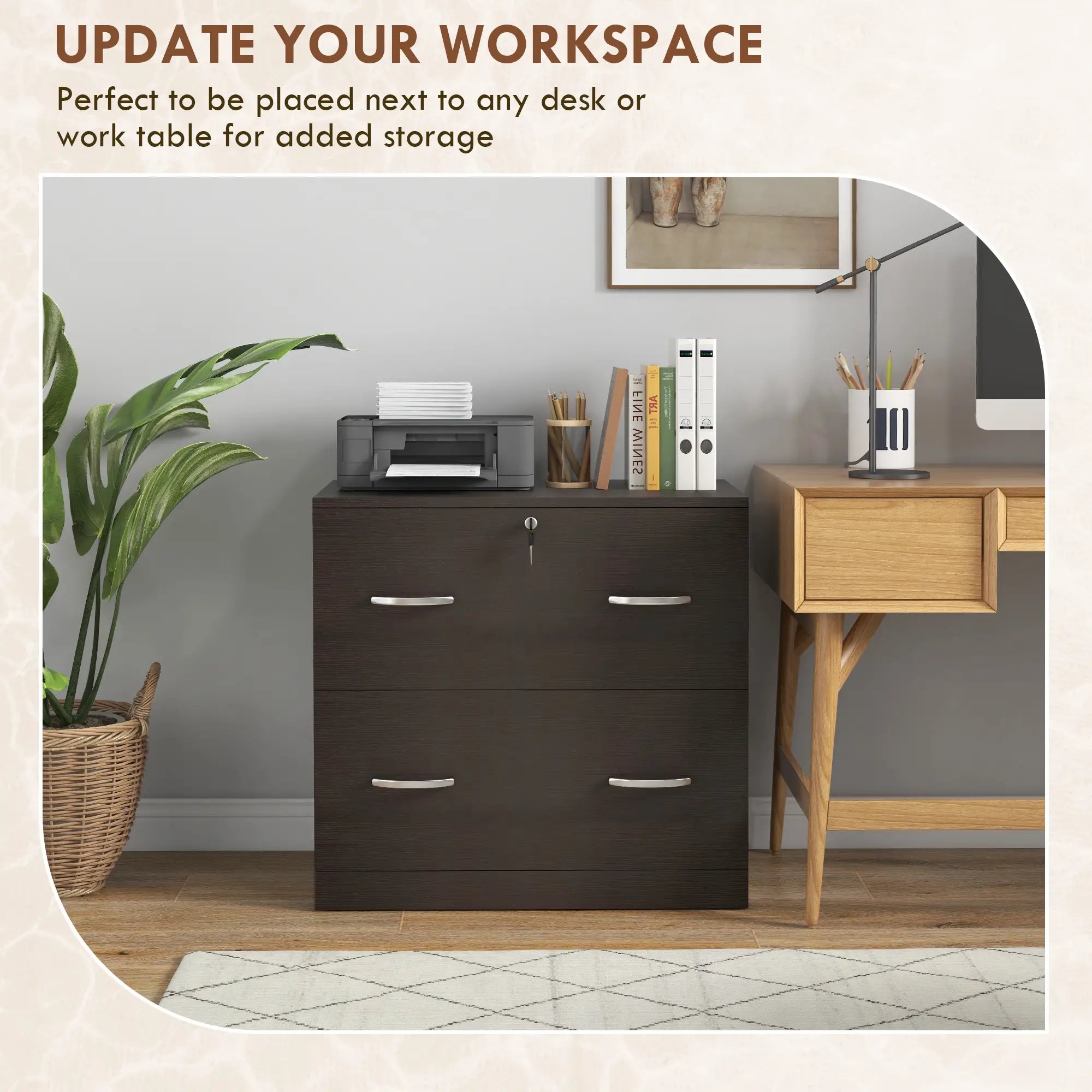 2 Drawer File Cabinet with Lock, Hanging Bar, Letter Size, Espresso Office Cabinets & Cupboards at Gallery Canada