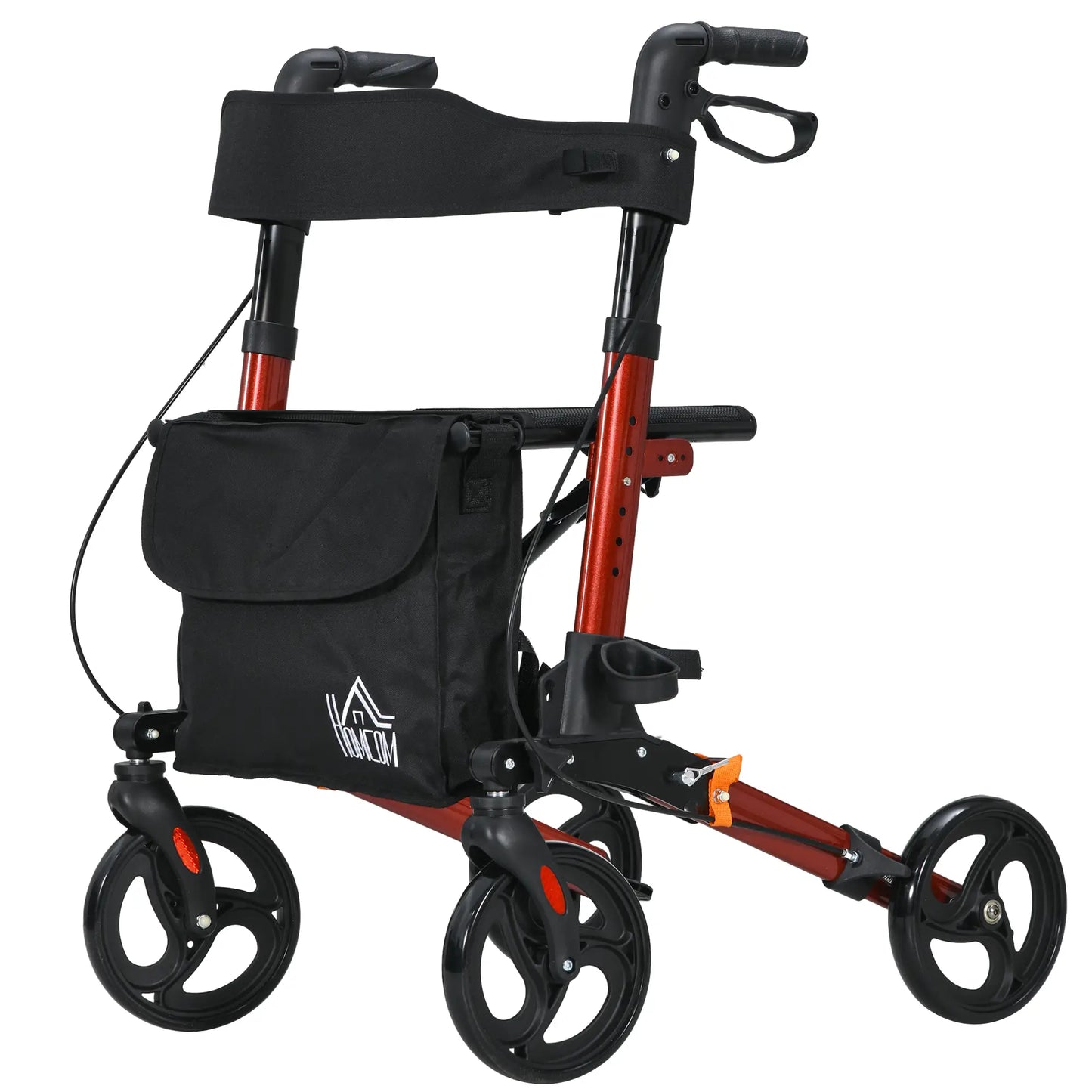 Senior Rollator with Seat, Back, Cane Holder, Adjustable Handle, Red Knee Walker & Wheelchair Ramps Red, Black at Gallery Canada
