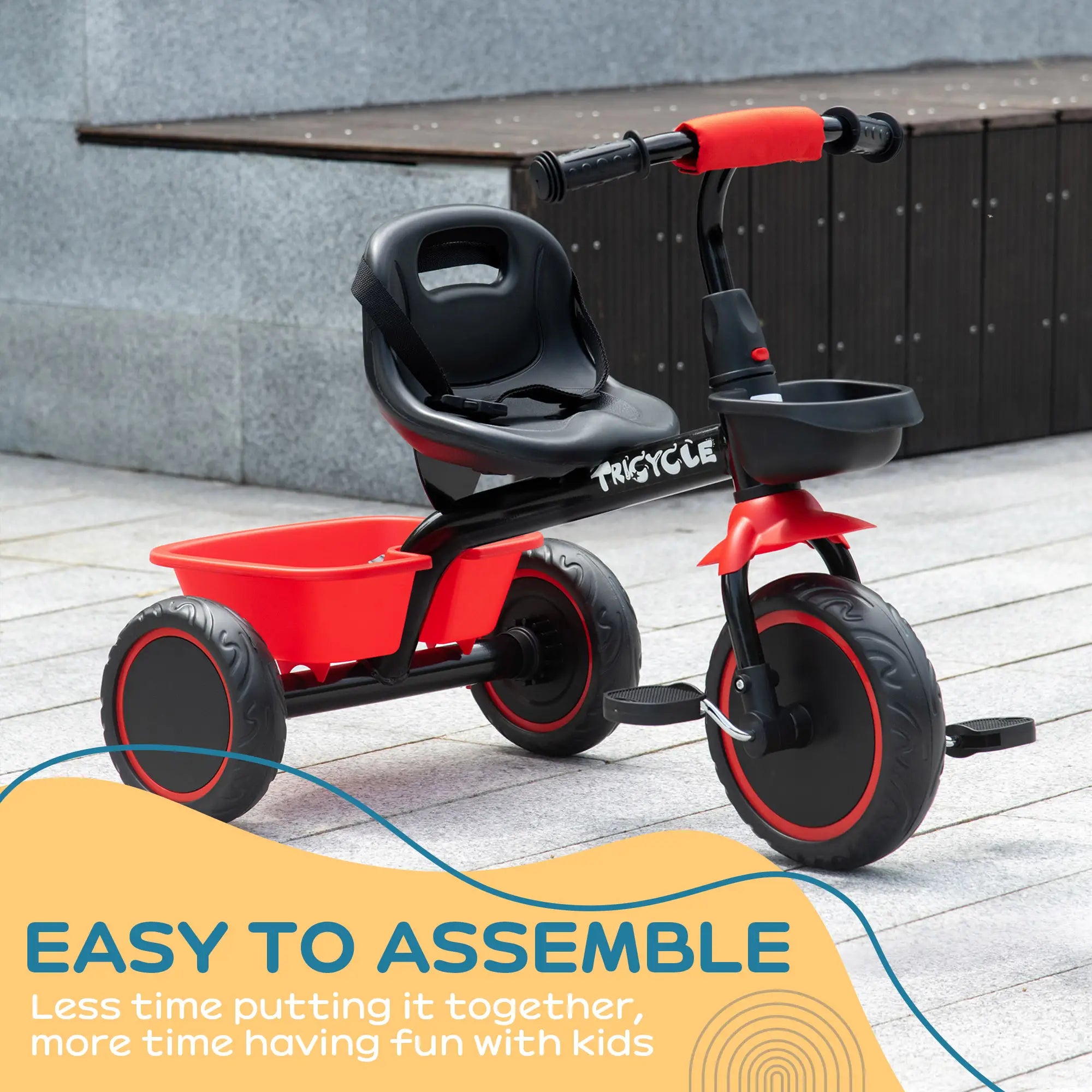 Large Kids Tricycle, Adjustable Seat, Safety Belt, 2 Storage Baskets, Red Tricycles for Kids at Gallery Canada