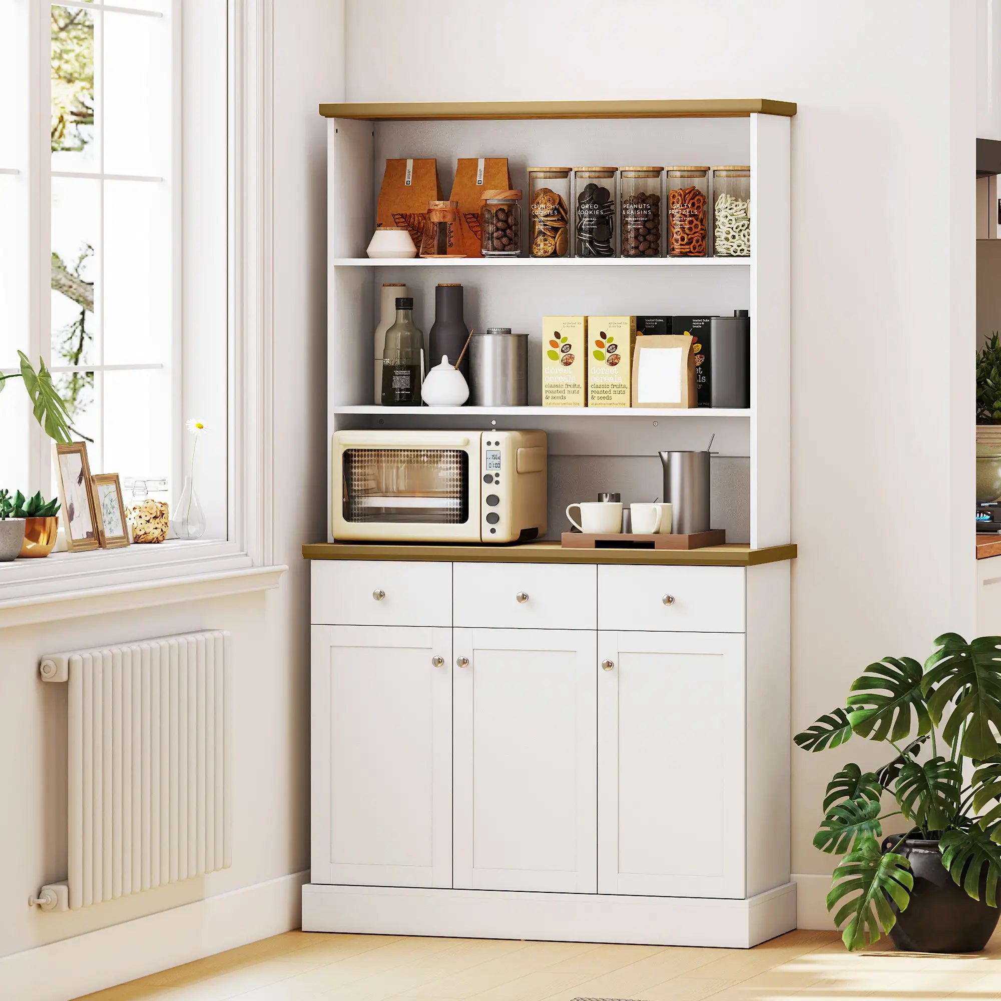 Kitchen Pantry Buffet Server Hutch, Storage Sideboard with Drawers, Cabinets Kitchen Pantry Cabinets at Gallery Canada
