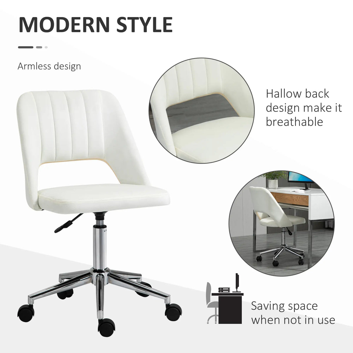 Mid Back Office Chair, Velvet Fabric, Swivel, Cream White Office Chairs at Gallery Canada