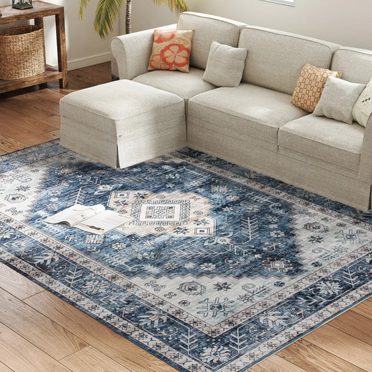 6x9 Vintage Washable Non-Slip Rug, for Living Room, Bedroom, Blue Living Room Furniture Blue at Gallery Canada