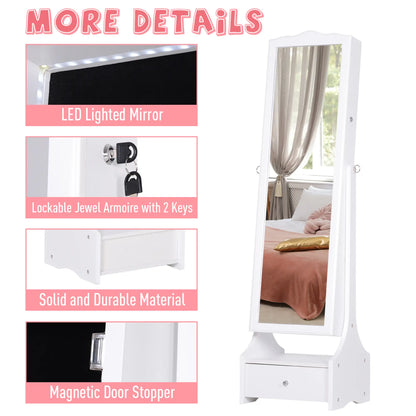 Standing Jewelry Cabinet Organizer with LED Lights, White Jewelry Armoire & Jewellery Mirror Cabinets at Gallery Canada
