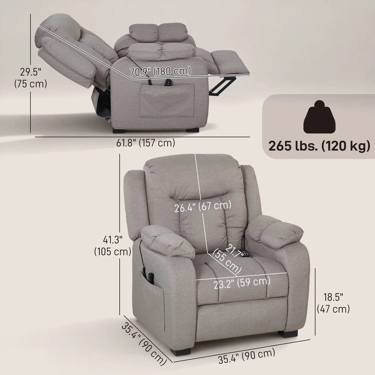 Massage Recliner Chair, Power Recliner, 2 Memory Positions, Brown Single Sofas at Gallery Canada