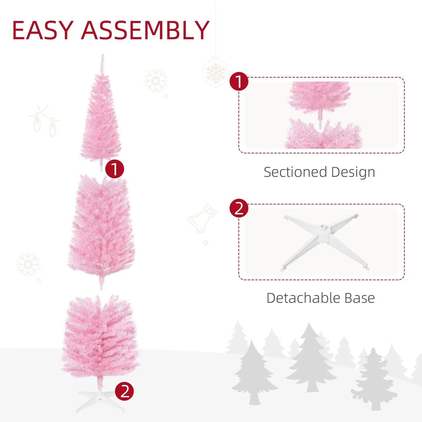 7' Slim Artificial Christmas Tree, Realistic Branches, Sturdy Metal Stand, Pink Pencil Christmas Trees at Gallery Canada
