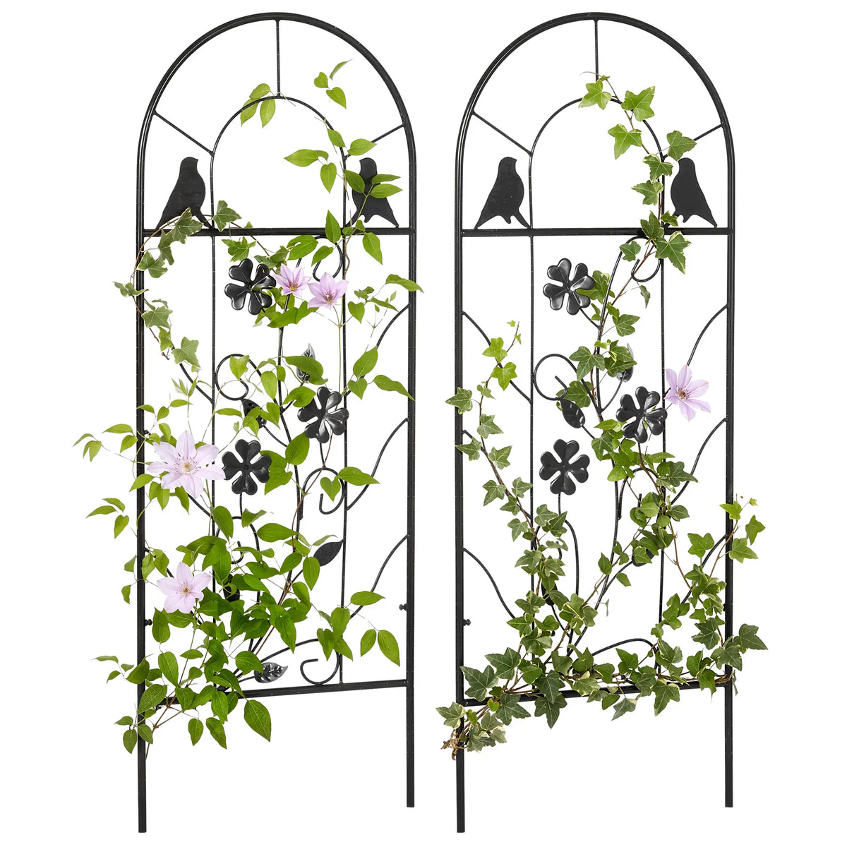 2 Pack Metal Garden Trellis, Birds and Leaves Grid Panels, 39" Tall Plant Stands at Gallery Canada