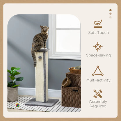 32" Tall Cat Scratching Post, Sisal Scratcher with Hanging Ball, Grey Cat Posts at Gallery Canada