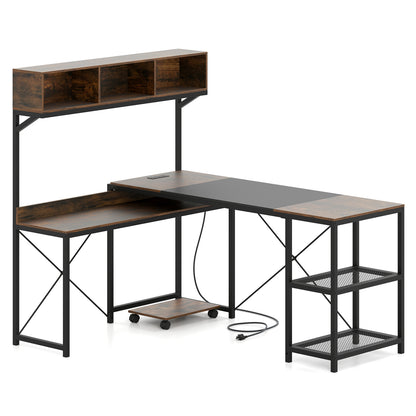 L-Shaped Computer Desk with Power Outlets 62 Inches Corner Desk with Storage Hutch, Brown L-Shaped Desks at Gallery Canada