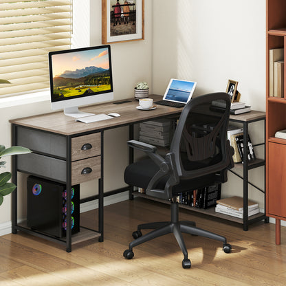 L Shaped Desk With Charging Station, 2 Fabric Drawers, Oak L-Shaped Desks at Gallery Canada
