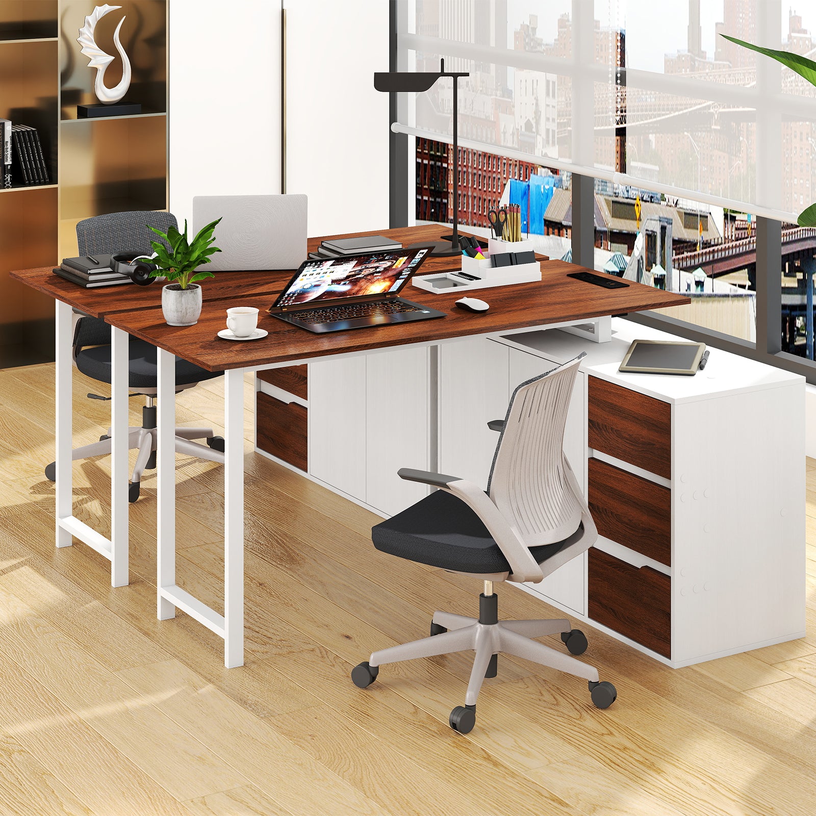 L-Shaped Desk With File Cabinet, Power Outlet, White L-Shaped Desks at Gallery Canada
