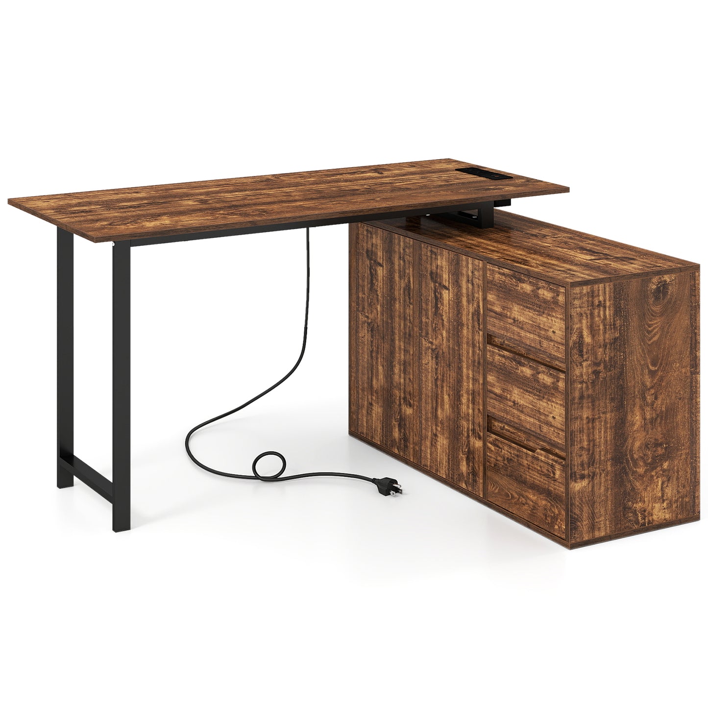 L-Shaped Desk With File Cabinet, Power Outlet, Brown L-Shaped Desks at Gallery Canada