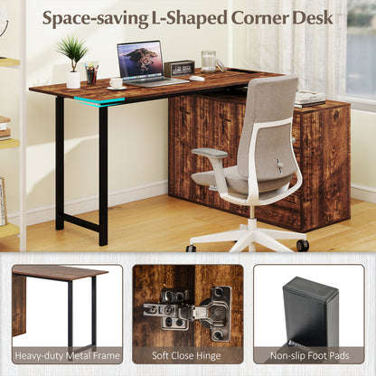L-Shaped Desk With File Cabinet, Power Outlet, Brown L-Shaped Desks at Gallery Canada