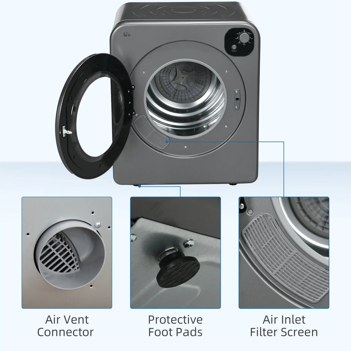 Compact Laundry Dryer, 1300W, 3.22 Cu. Ft., 7 Drying Modes, Grey Dryer Machines at Gallery Canada