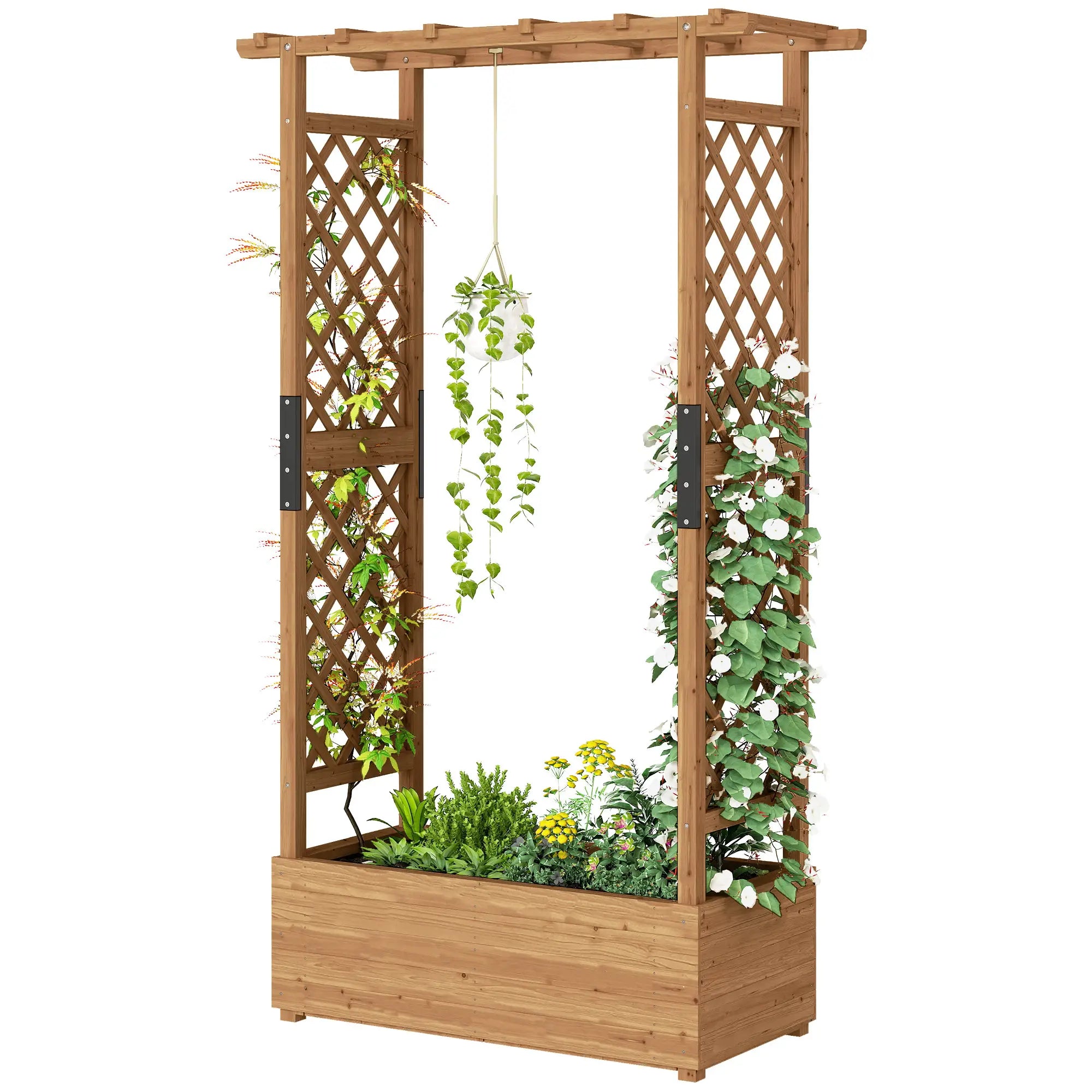 Wooden Raised Garden Bed with Trellis and Hanging Roof, Orange Wooden Planter Boxes Orange at Gallery Canada