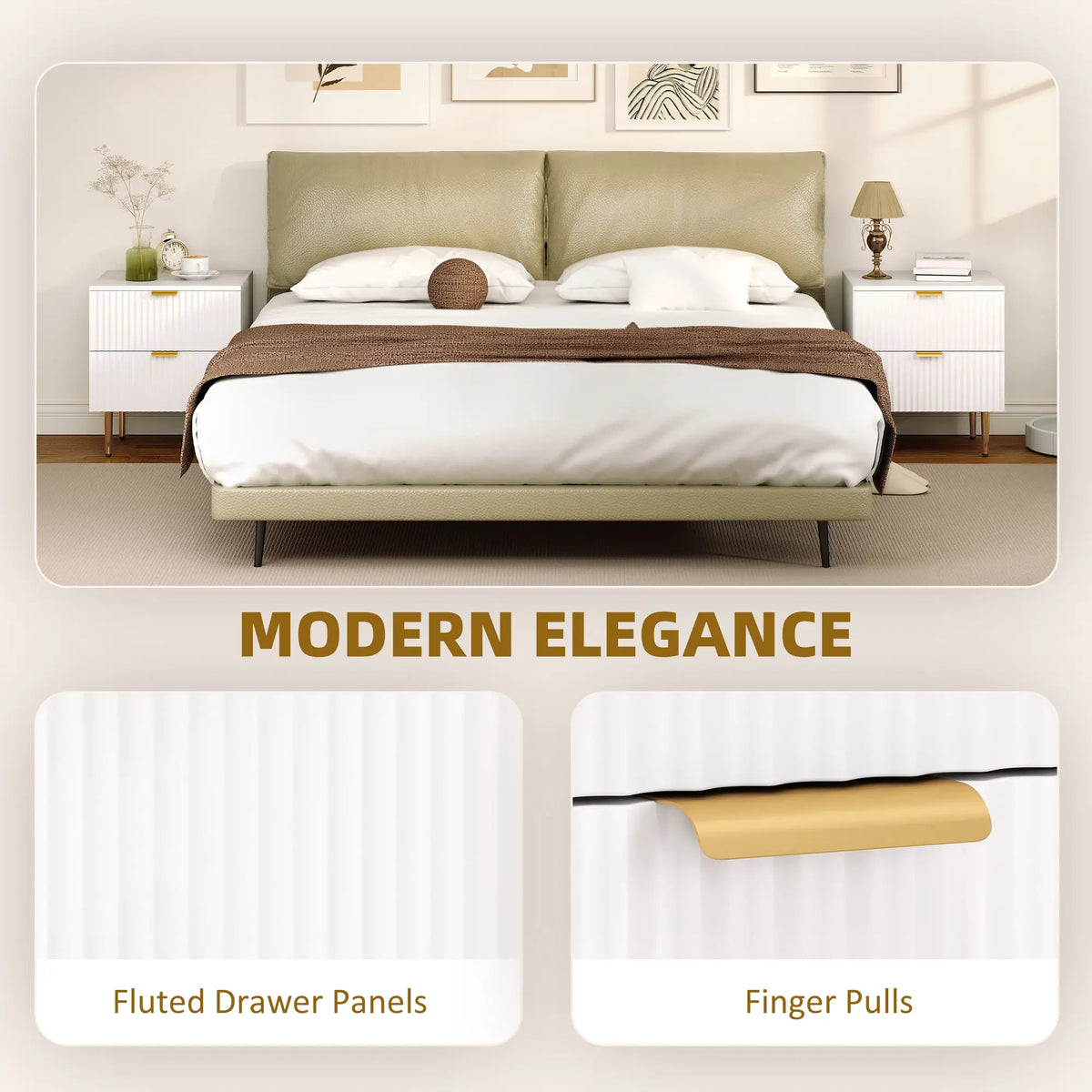 Modern Nightstand With 2 Drawers, Metal Legs For Bedroom, White Bedside Tables at Gallery Canada