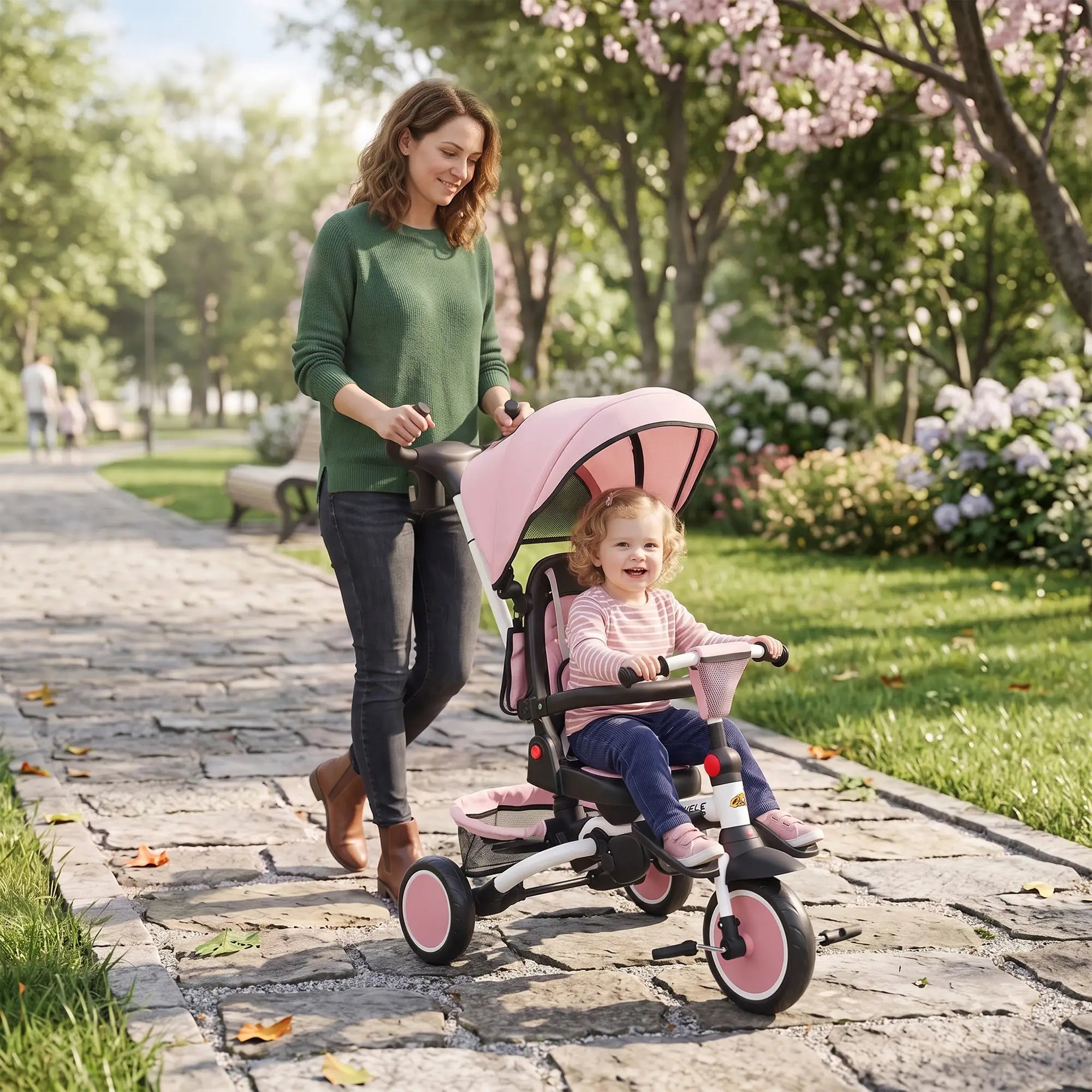 6 in 1 Toddler Tricycle, Push Handle, Removable Canopy, Rotatable Seat, Pink Tricycles for Kids at Gallery Canada