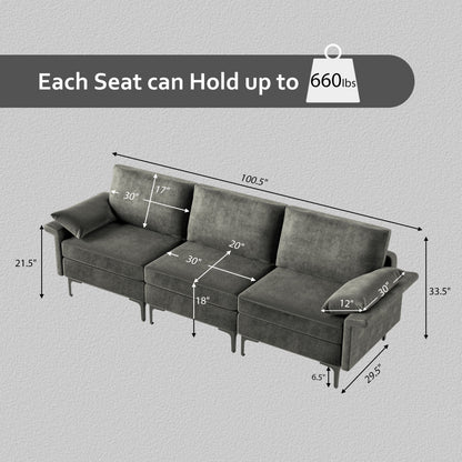 Large 3-Seat Sofa Sectional, Metal Legs, Gray Sofas & Loveseats at Gallery Canada