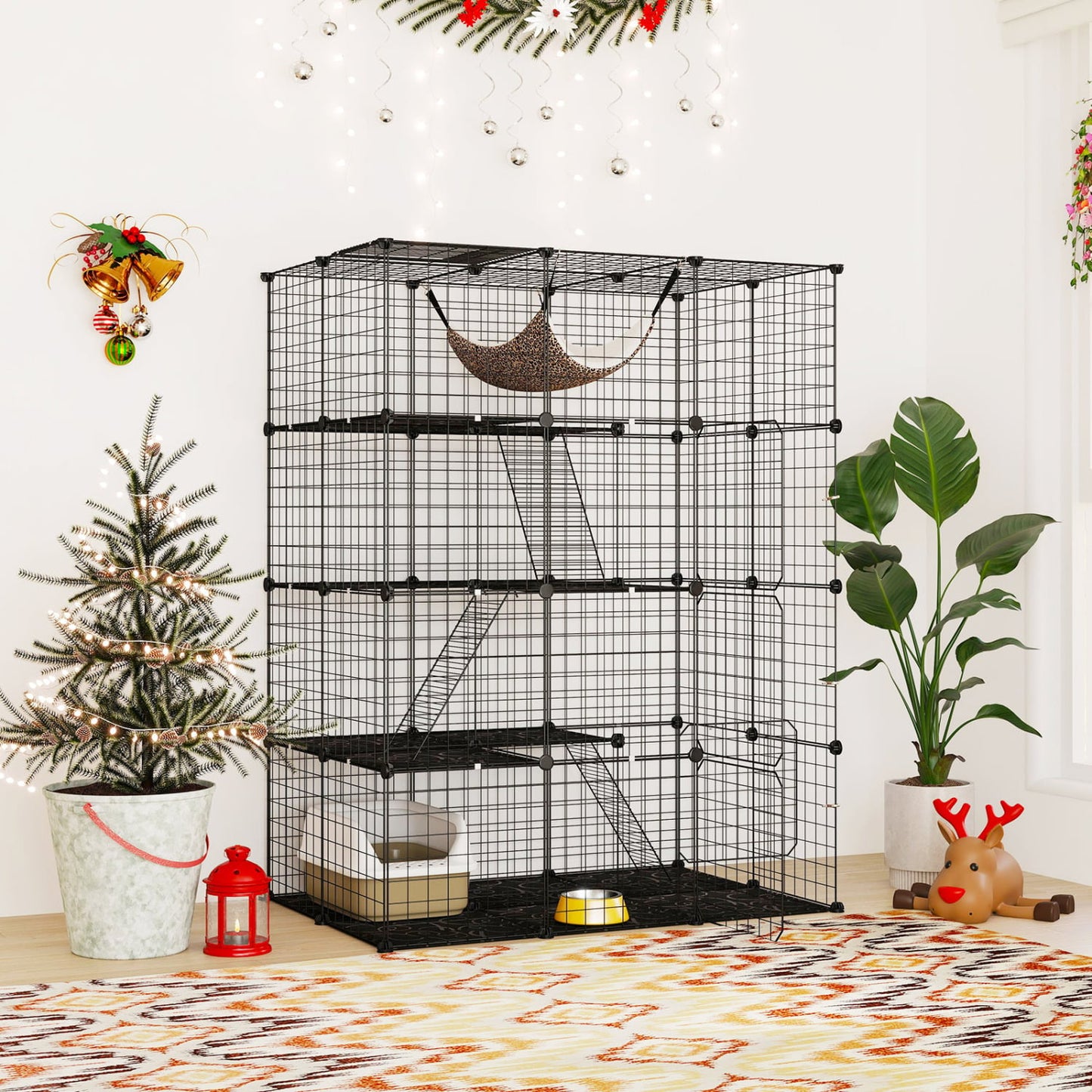 4-Tier Cat Cage with Skylight and Hammock, Black Cat Houses at Gallery Canada