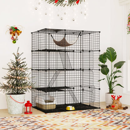4-Tier Cat Cage with Skylight and Hammock, Black Cat Houses at Gallery Canada