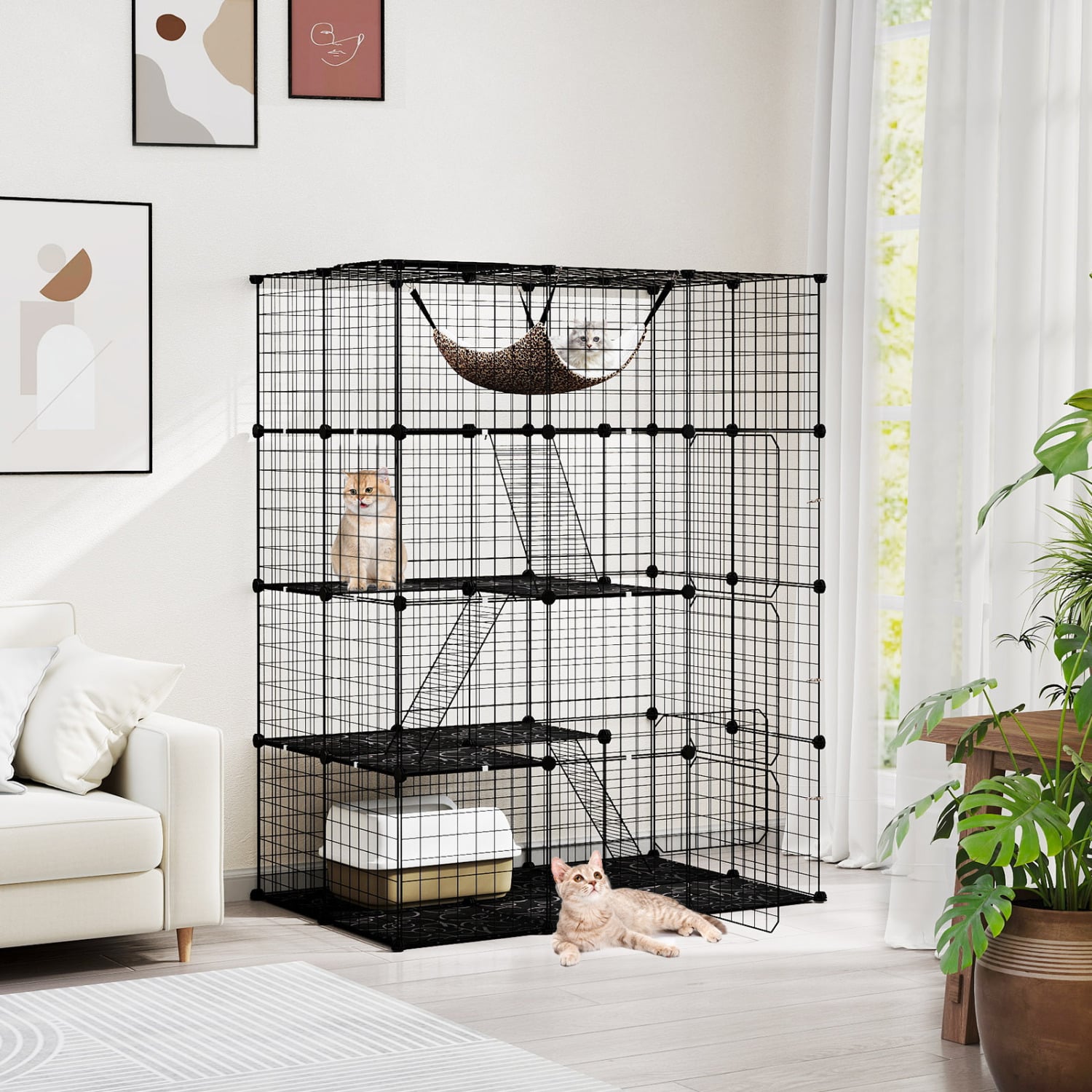 4-Tier Cat Cage with Skylight and Hammock, Black Cat Houses at Gallery Canada