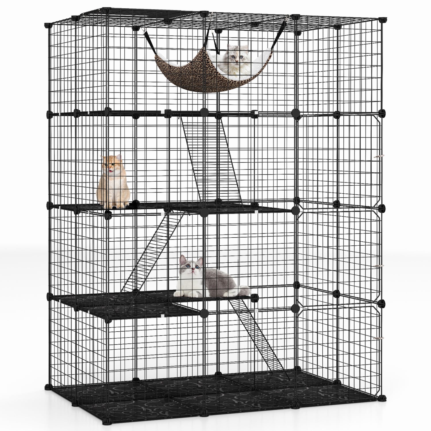 4-Tier Cat Cage with Skylight and Hammock, Black Cat Houses Black at Gallery Canada
